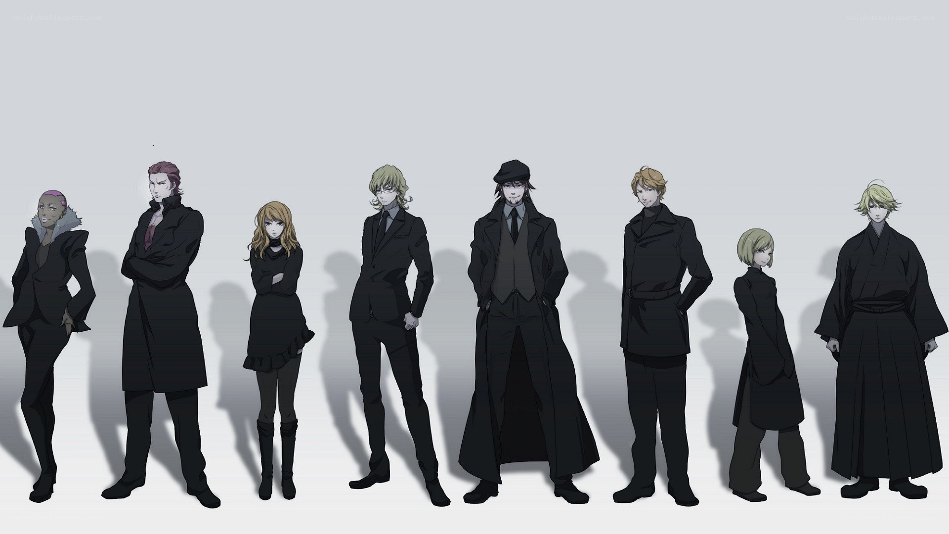 anime characters in black suits