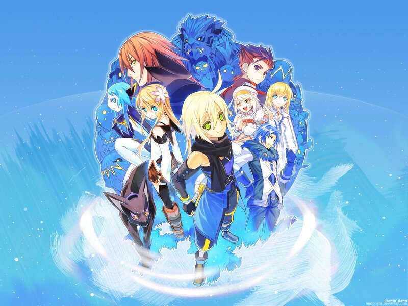 anime characters in blue circle