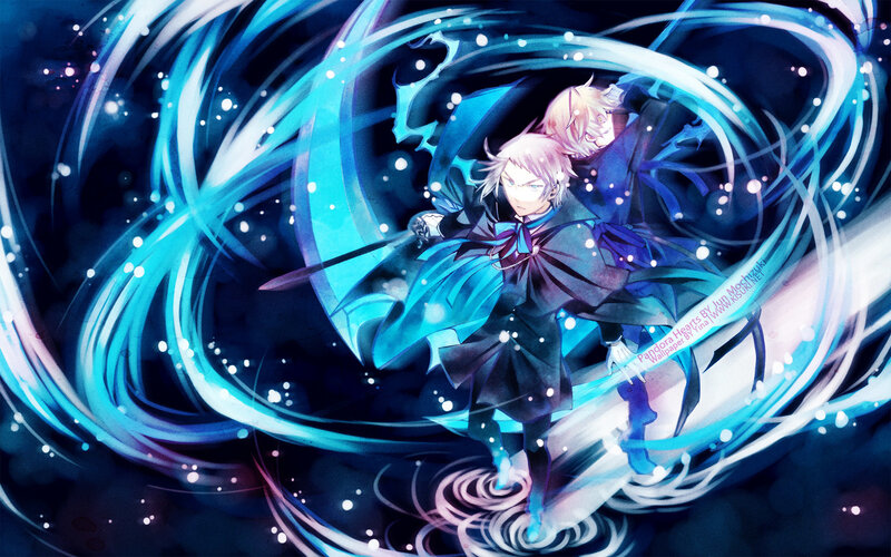 anime characters in blue energy