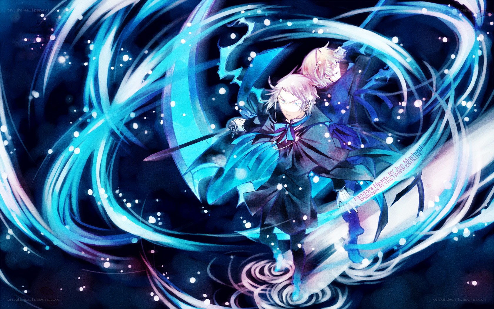 anime characters in blue energy