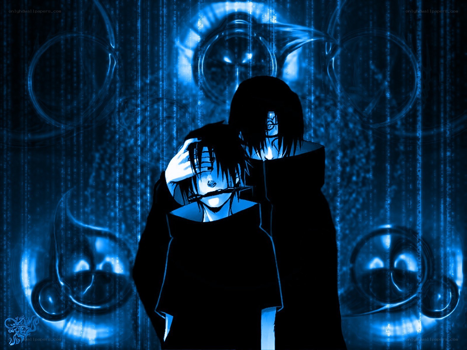 anime characters in blue light