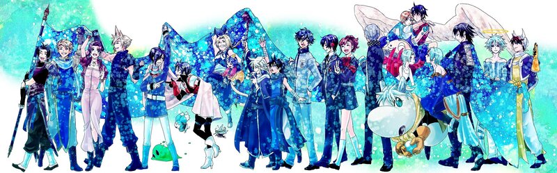 anime characters in blue