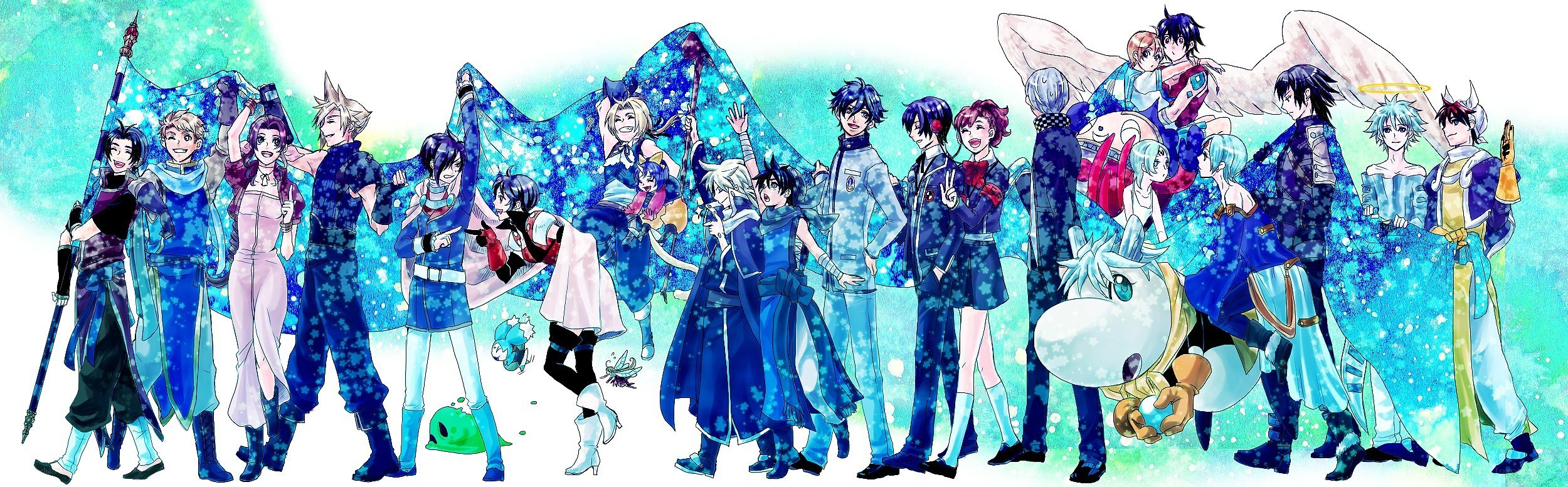 anime characters in blue
