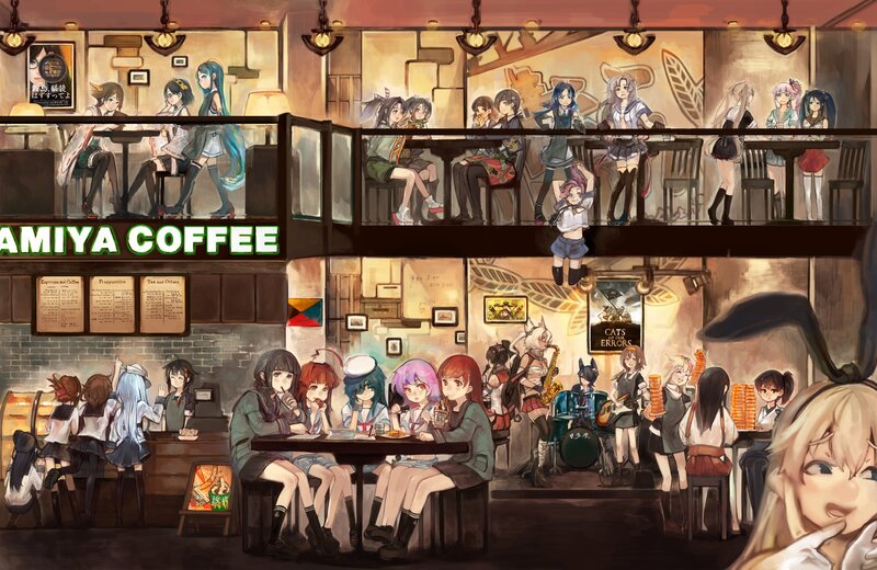 Anime Characters in Cafe — Brown, Lively