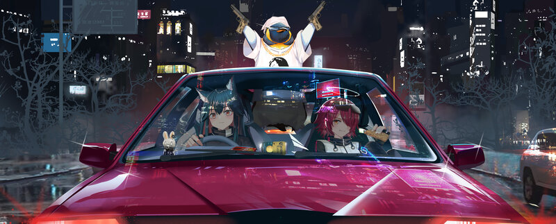 Anime Characters in Car — Red