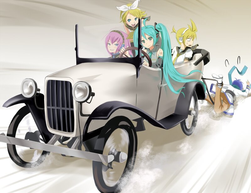 Anime Characters in Car — White