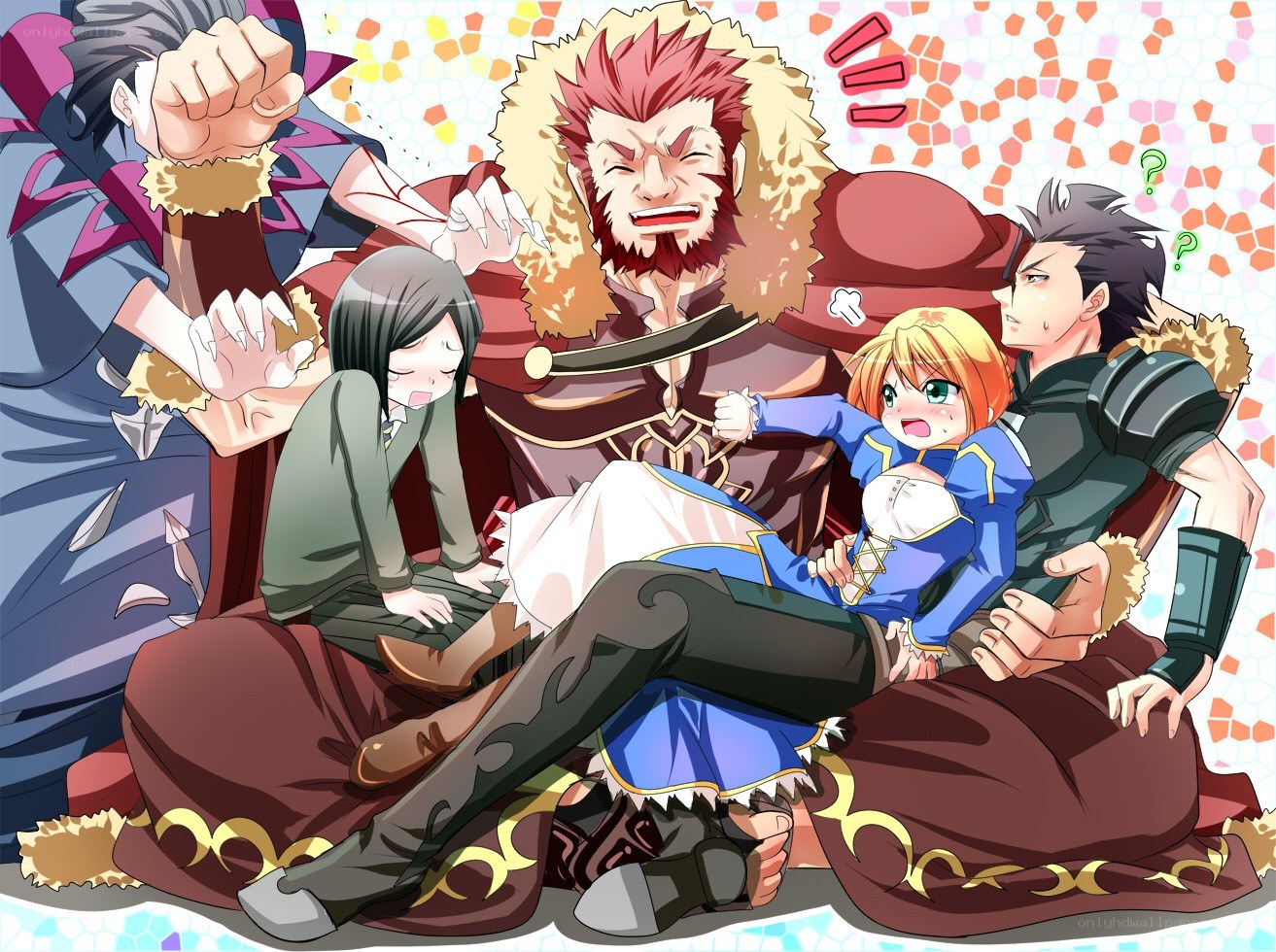 Anime characters in chaotic scene