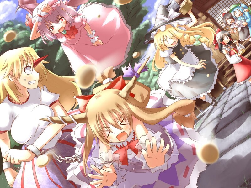 Anime characters in chaotic scene