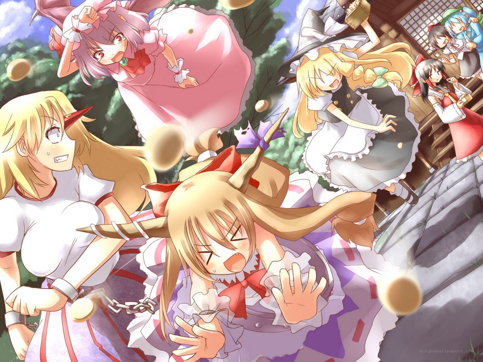Anime characters in chaotic scene