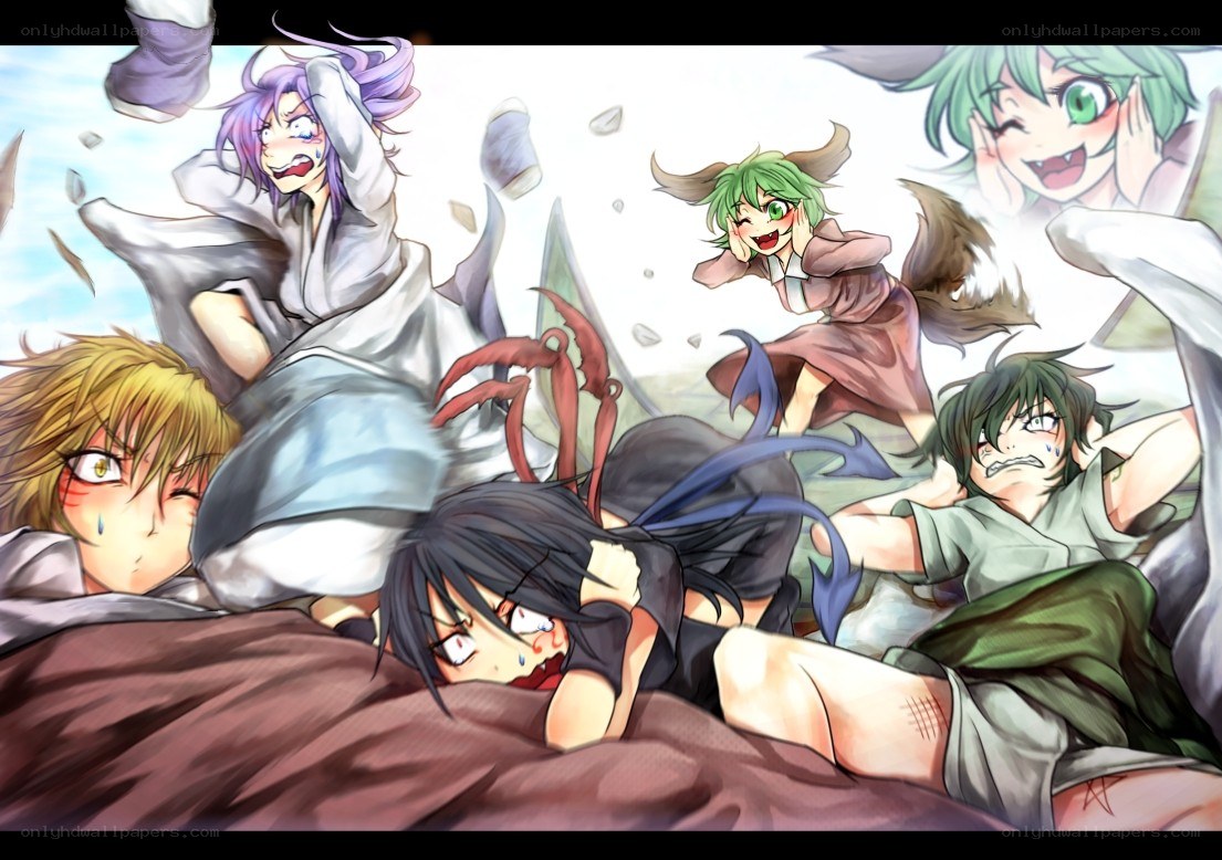 Anime characters in chaotic scene