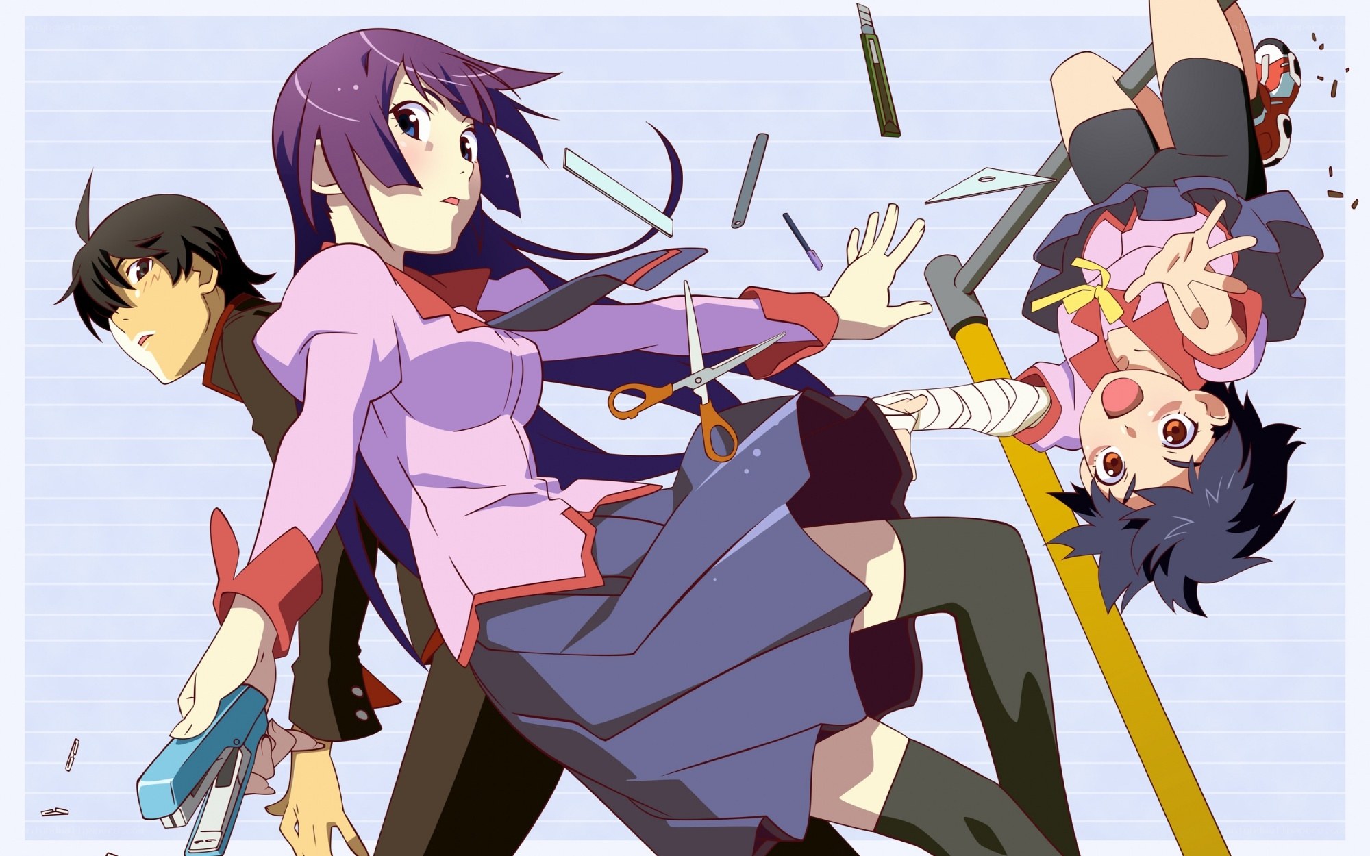 Anime characters in chaotic scene