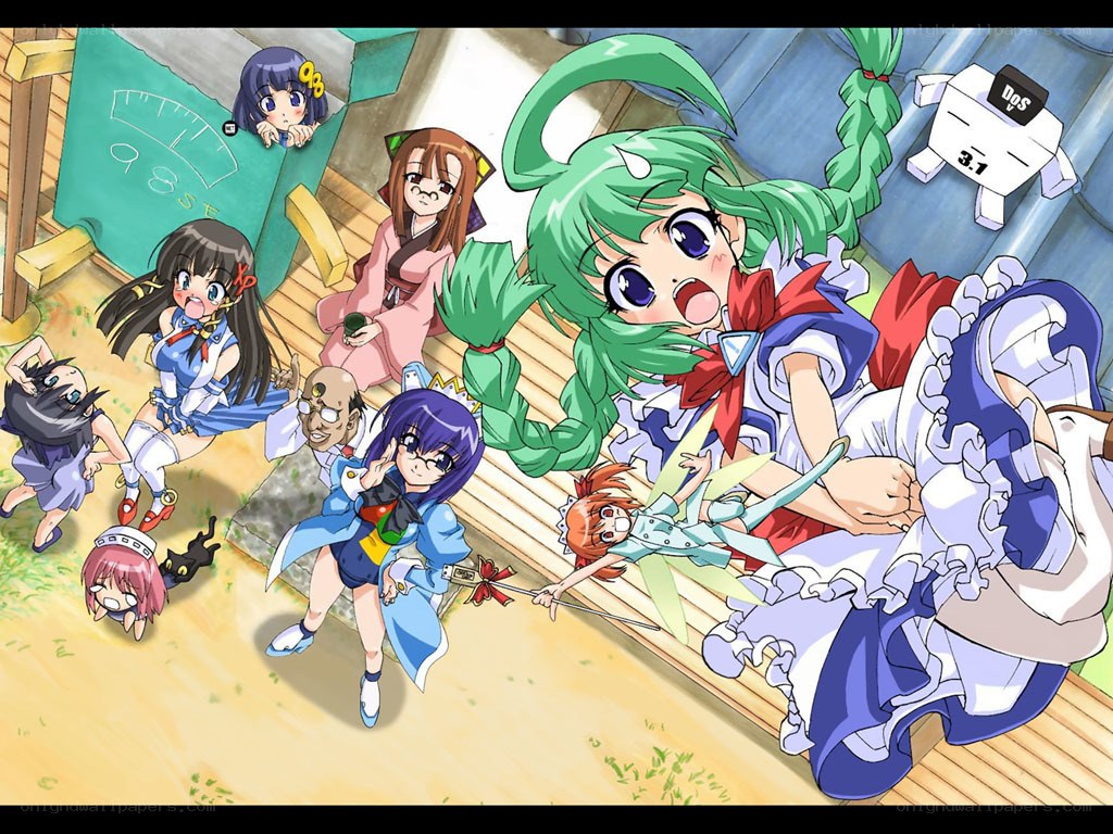 Anime characters in chaotic scene