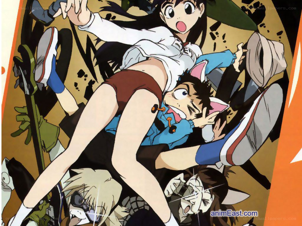 anime characters in chaotic scene