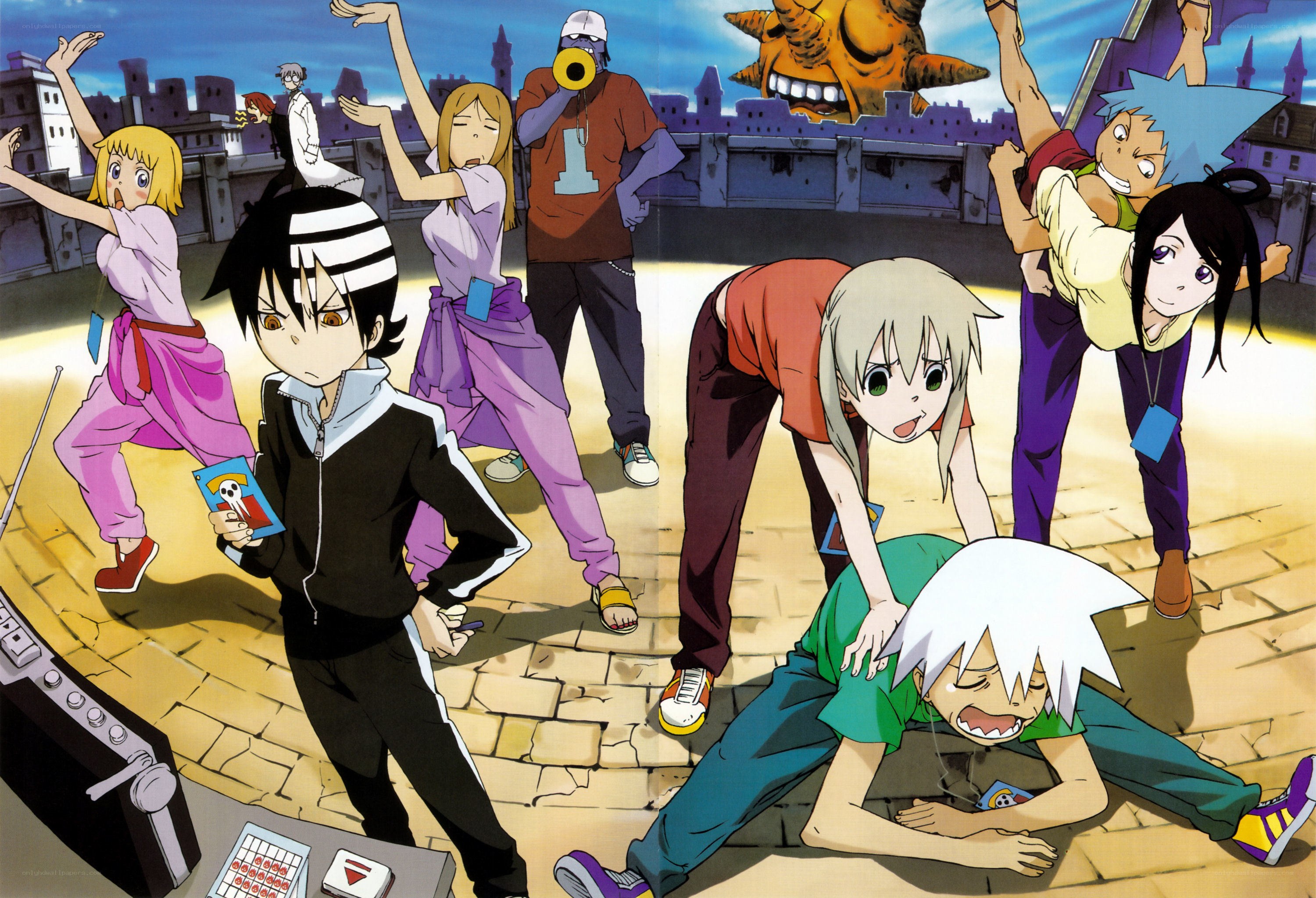 Anime characters in chaotic scene