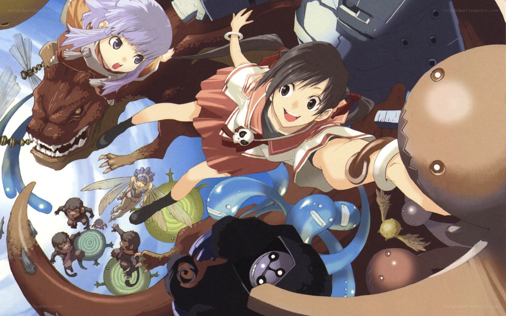 anime characters in chaotic scene