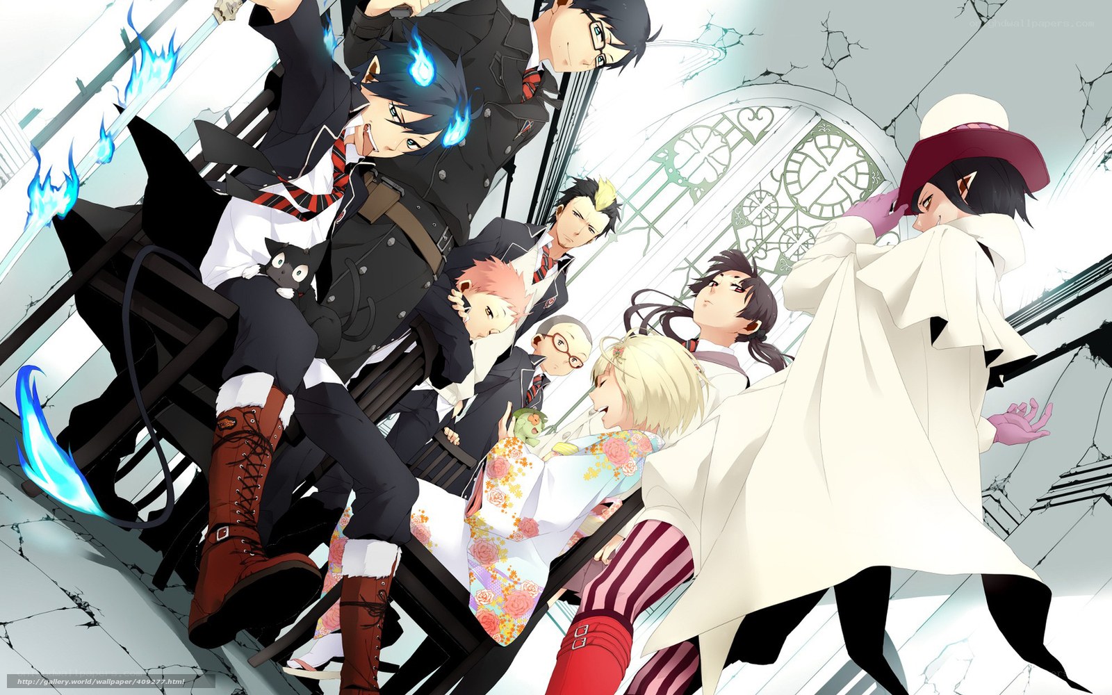 anime characters in chaotic scene