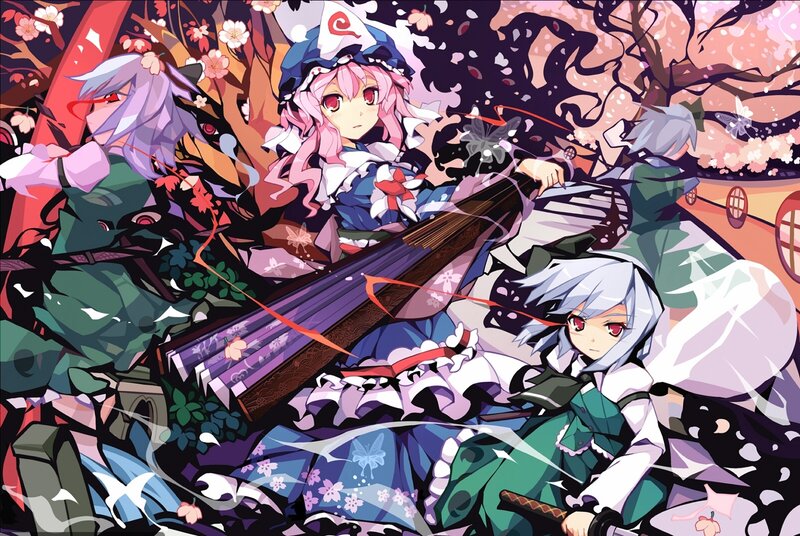 Anime characters in cherry blossom scene