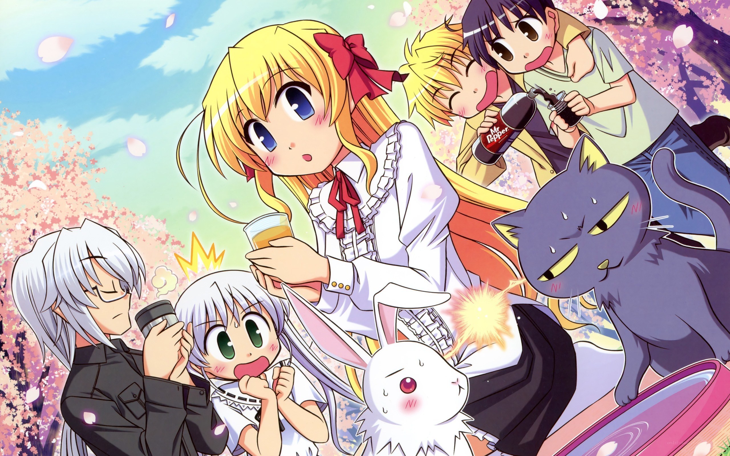 Anime characters in cherry blossom scene