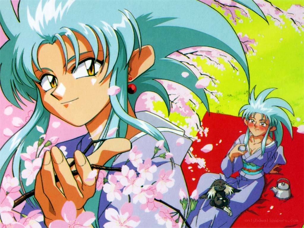 Anime characters in cherry blossoms