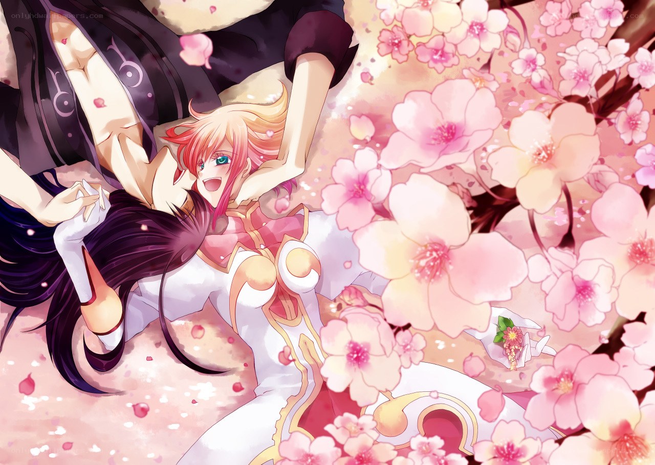 Anime characters in cherry blossoms