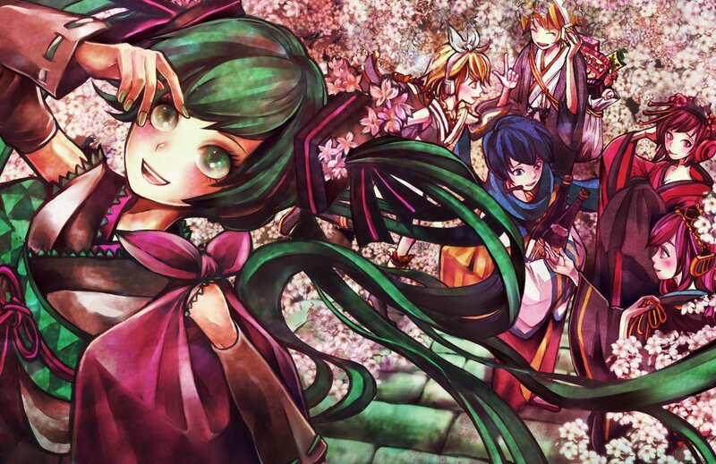 Anime characters in cherry blossoms