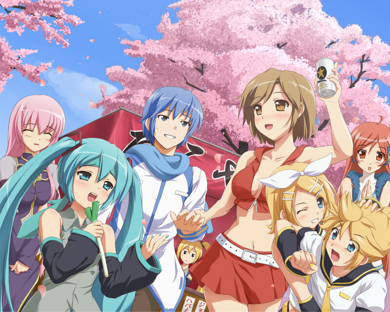 Anime Characters in Cherry Blossoms — Pink, Festive