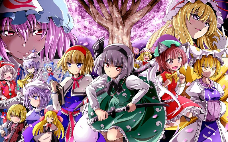 Anime Characters in Cherry Blossoms — Purple