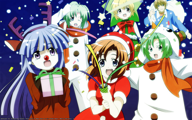 Anime characters in Christmas costumes
