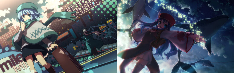 Anime characters in city and ocean