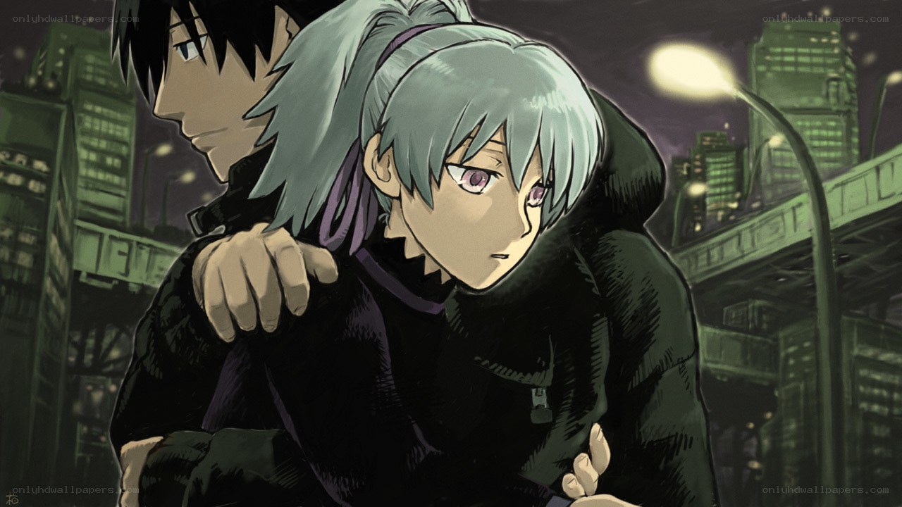 anime characters in city at night