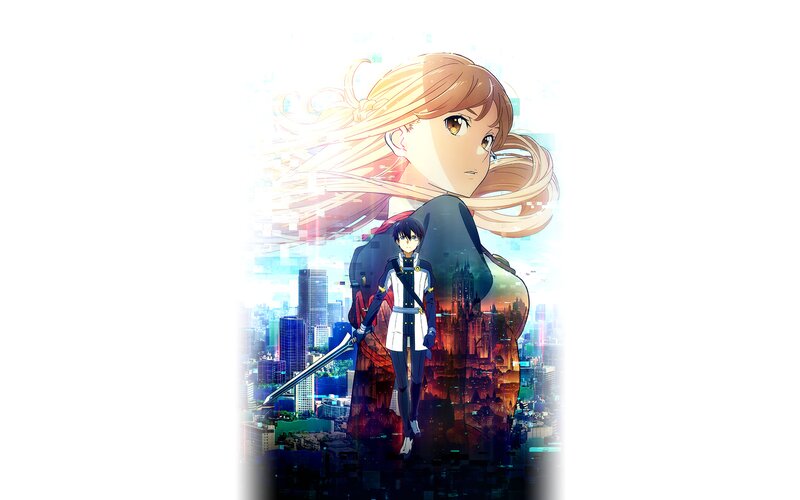 Anime Characters in City — Blue, Dramatic, Night, Cityscape, Sword