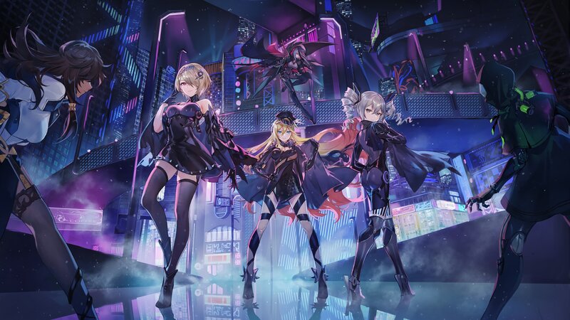 Anime Characters in City — Purple, Dramatic, Night
