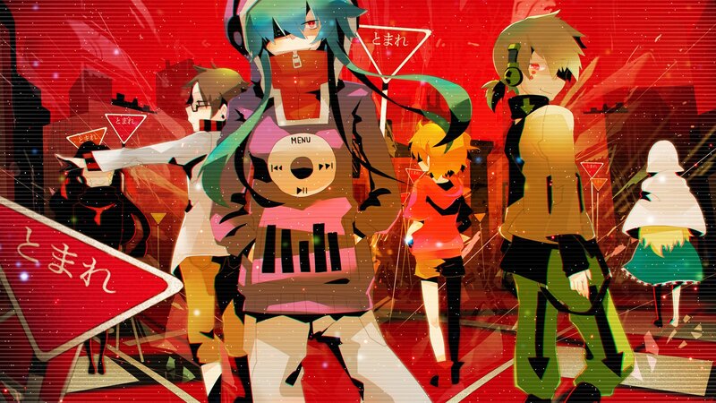 Anime Characters in City — Red, Dramatic, Night
