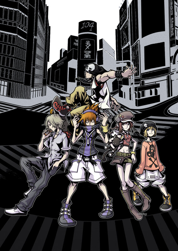 anime characters in city scene
