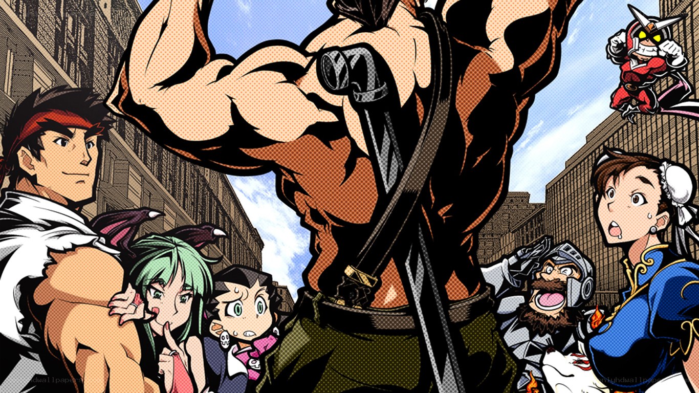 anime characters in city scene