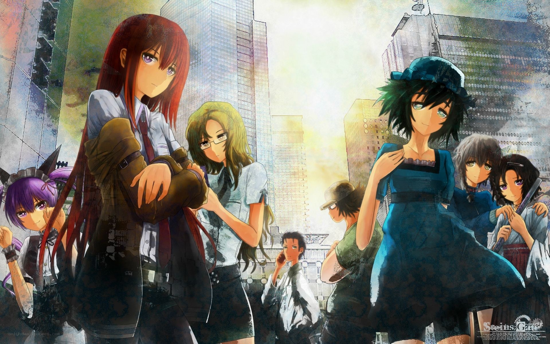 anime characters in city scene
