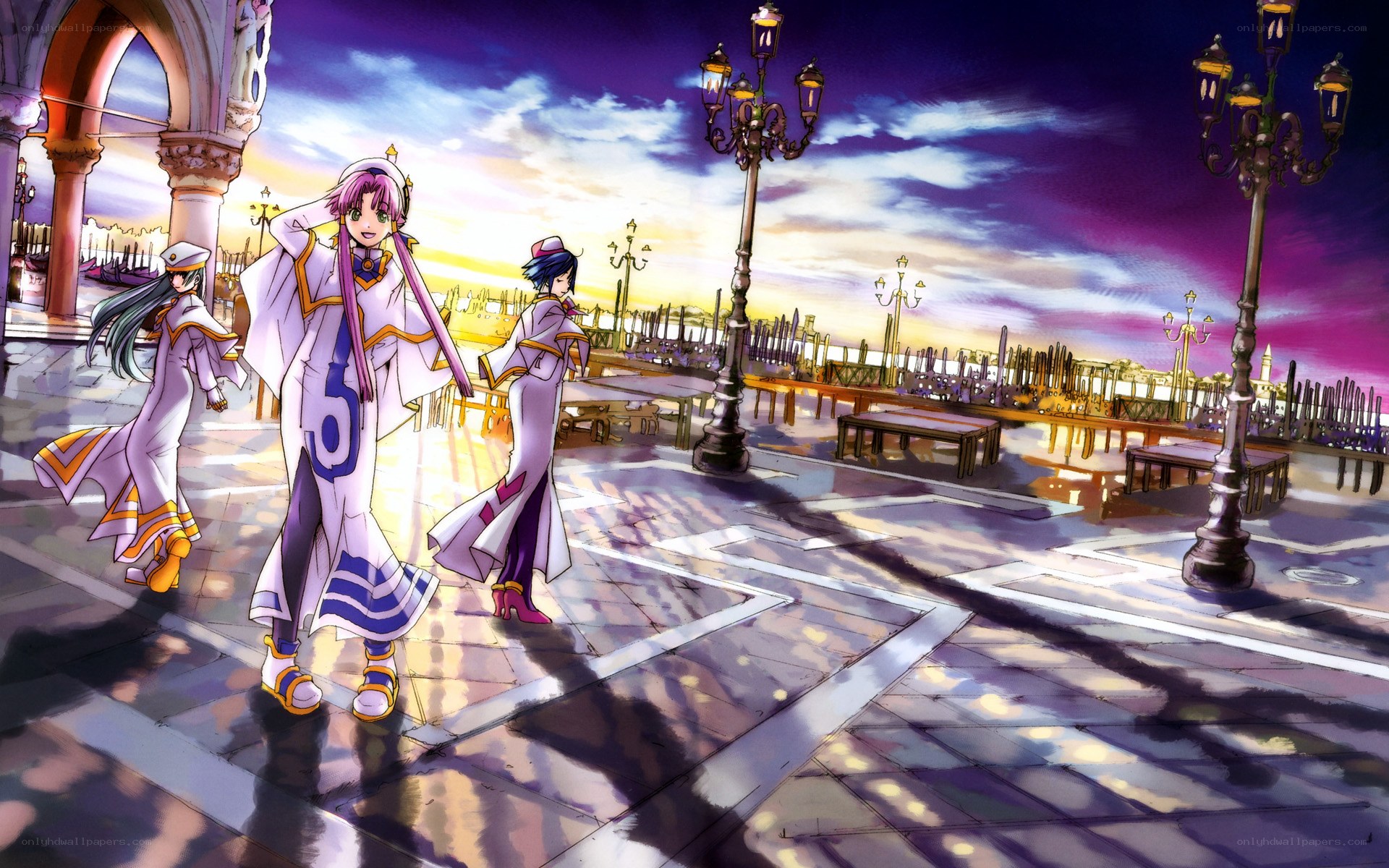 anime characters in city square