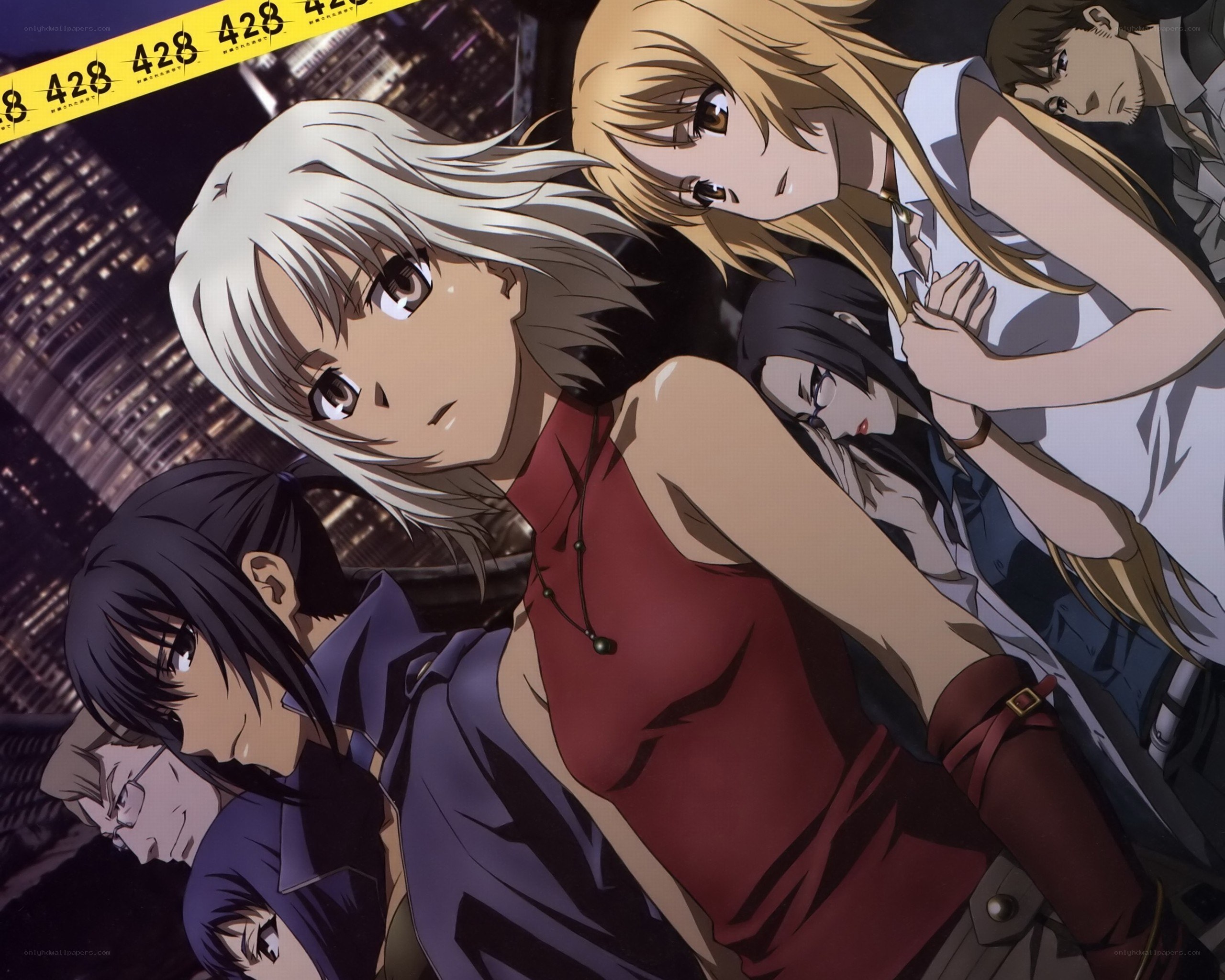 anime characters in cityscape