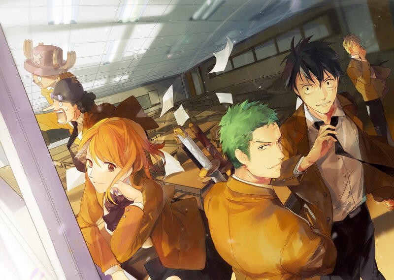 Anime Characters in Classroom — Orange, Chaotic, Afternoon