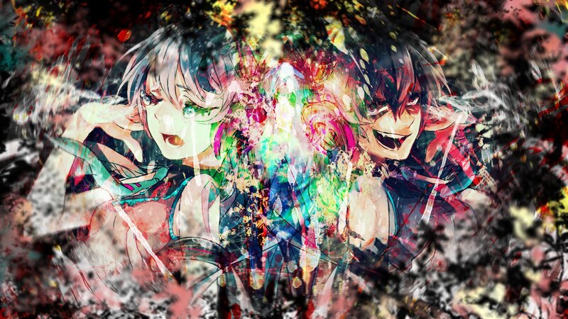 Anime characters in colorful chaos