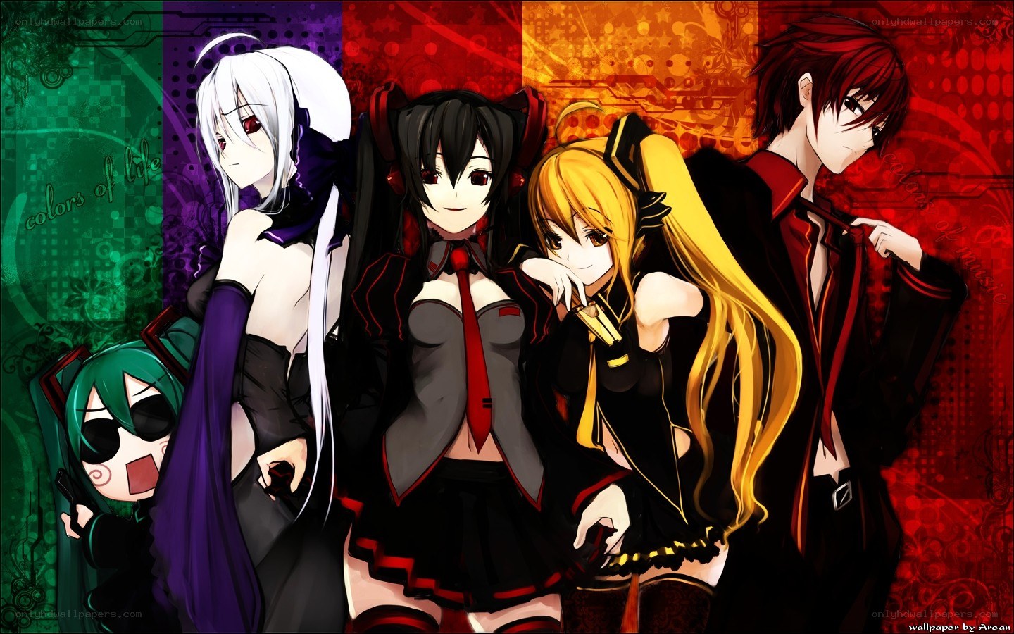 anime characters in colorful scene