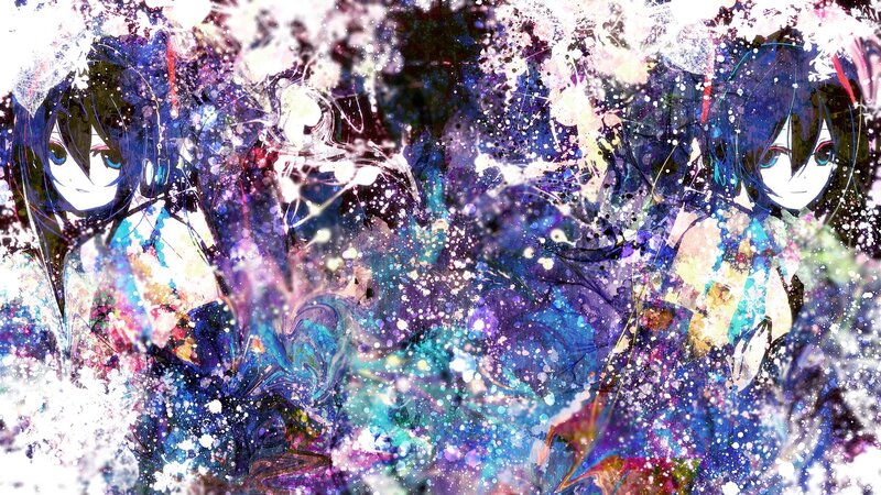 Anime characters in colorful splatter