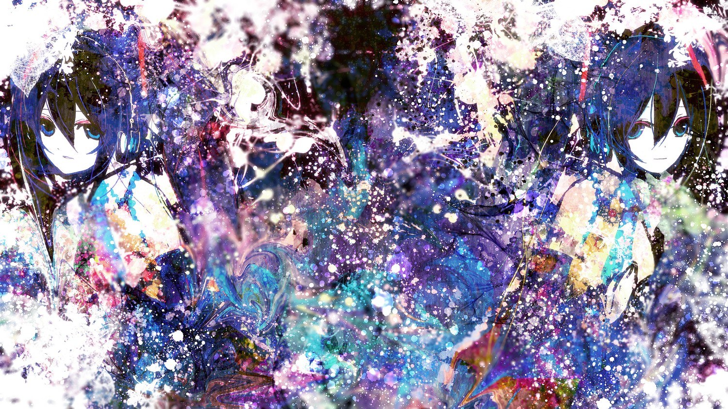 Anime characters in colorful splatter