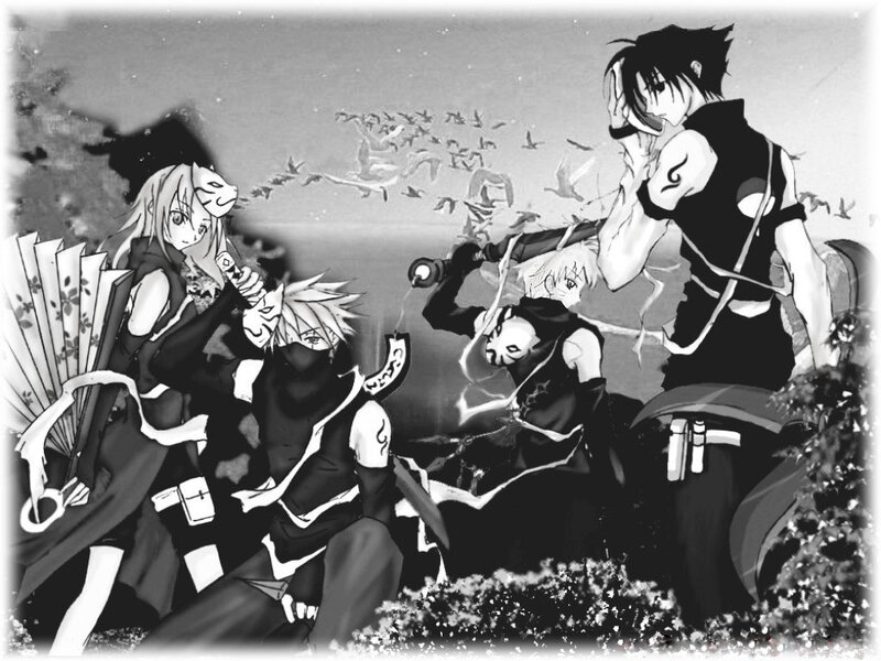 Anime Characters in Combat — Black, Dramatic, Sunset, Manga