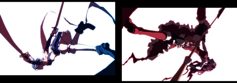 Anime Characters in Combat — Black, Dramatic, Swords
