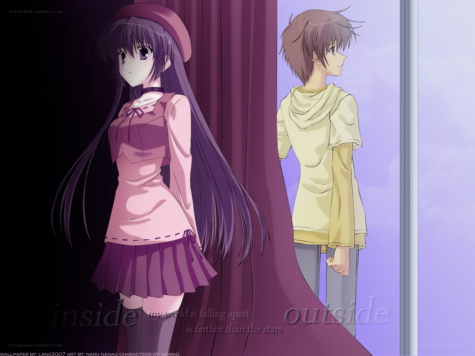 Anime characters in contrasting worlds