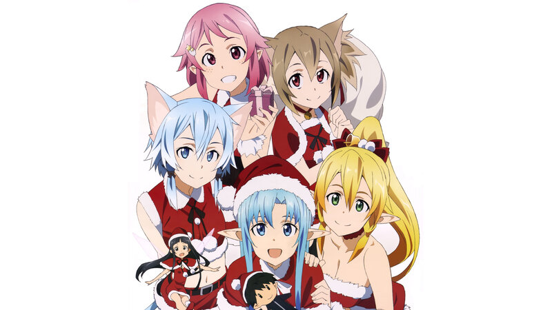 Anime Characters in Costumes — Red, Festive, Winter, Santa Hats