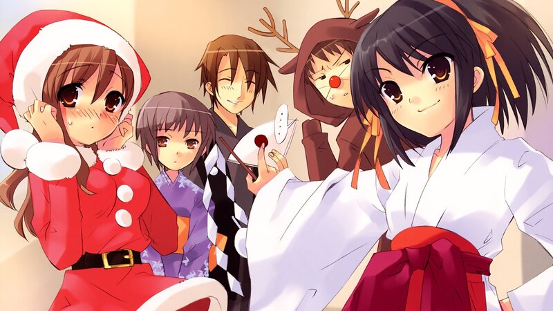 Anime Characters in Costumes — White, Festive, Winter