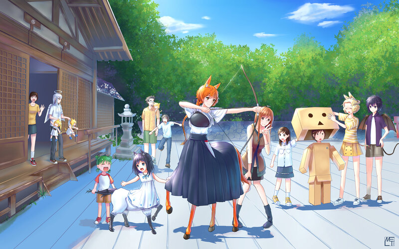 Anime Characters in Courtyard — Blue