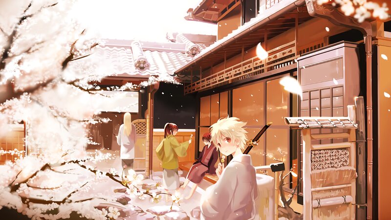 Anime Characters in Courtyard — White